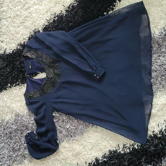 ASOS long sleeved navy mini swing dress - Picture 1 of 5